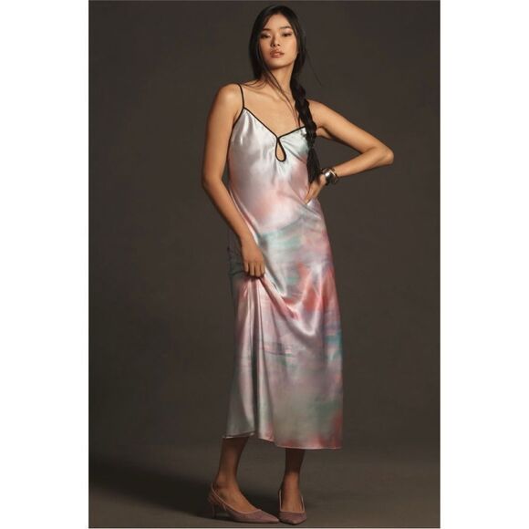 NEW Anthropologie Geisha Designs Printed Watercolor Slip Midi Dress Medium - Picture 1 of 4